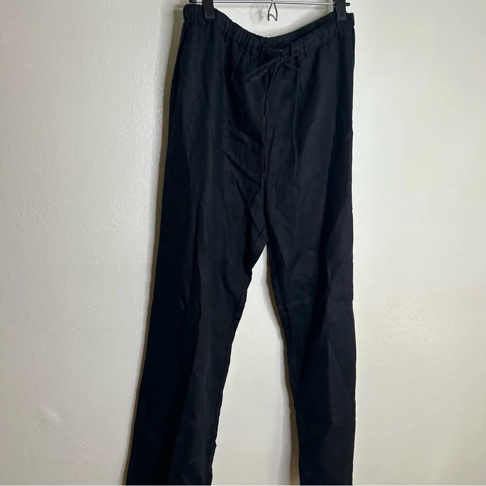 Reformation Olina 100% Linen Black Straight Leg Drawstring Trouser Pant XL